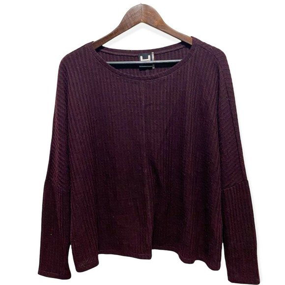 H By Bordeaux Sz S Long Sleeve Round Neck Waffle Knit Shirt Red Burgundy NWOT - Picture 1 of 6